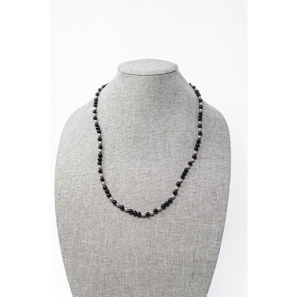 black glass sterling silver‎ bead necklace vintage 925 sterling silver clasp